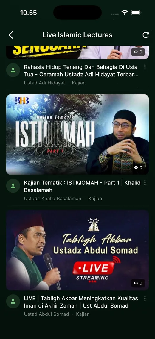Daftar Live Islamic Lectures di iMosque dengan siaran langsung dan rekaman kajian
